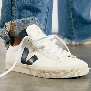 Veja White Low-Top Sneakers with Black V Logo